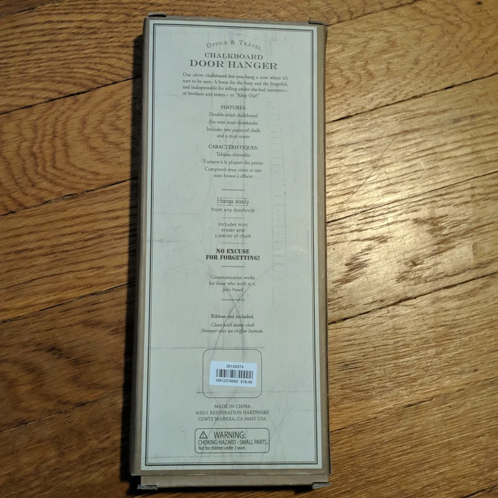 Restoration Hardware Chalkboard Door Hanger - Gray